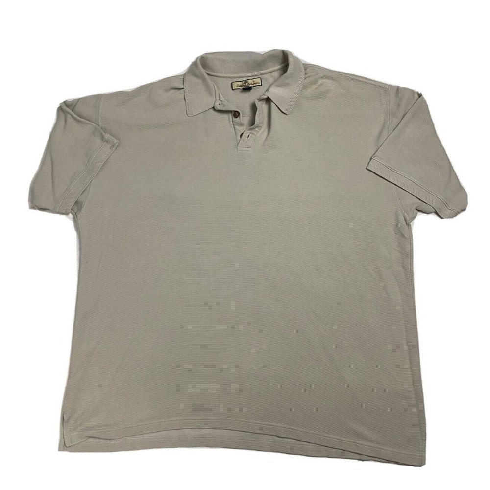 Tommy Bahama Silk Blend Shirt XXL 2XL Off White 1/4 Button up Polo Collard Creme